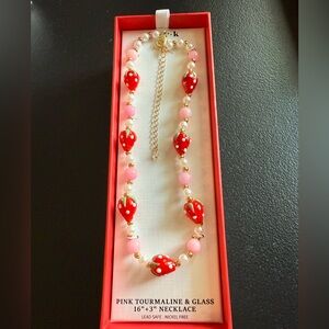 Strawberry Charm Necklace with Pink Tourmaline and Glass Beads NWT
